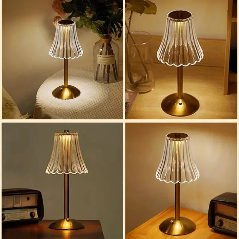 Lampe de Table Rechargeable en Verre et Métal